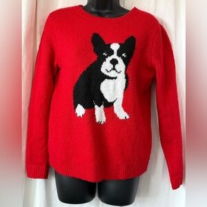 Cupcakes & Cashmere Boston Terrier Red Sweater Womens Sz S Fun & Festive